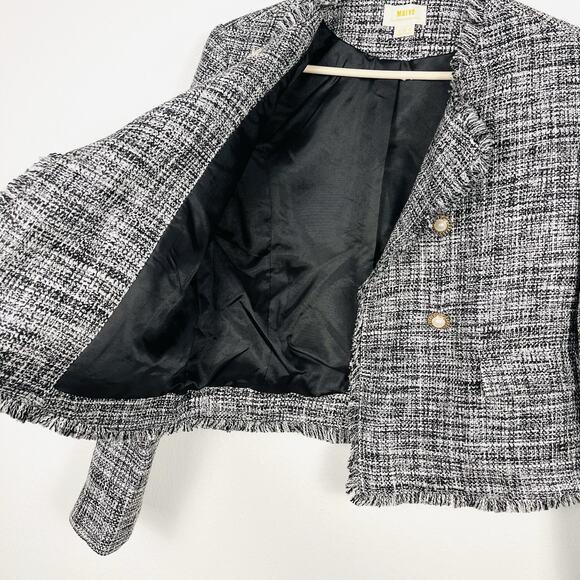 Anthropologie sz 4 Tweed Double-Breasted Black/White Pearl Button Blazer Jacket - Picture 9 of 9
